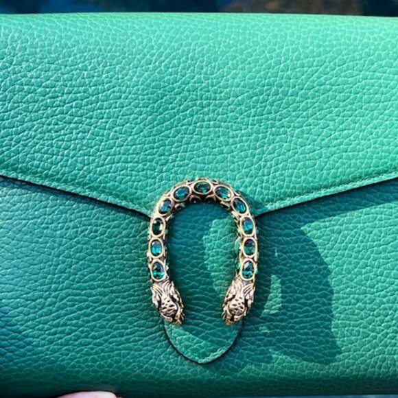 Gucci Dionysus Green Leather Wallet on Chain WOC w/ Dust Bag Auth - Picture 2 of 10